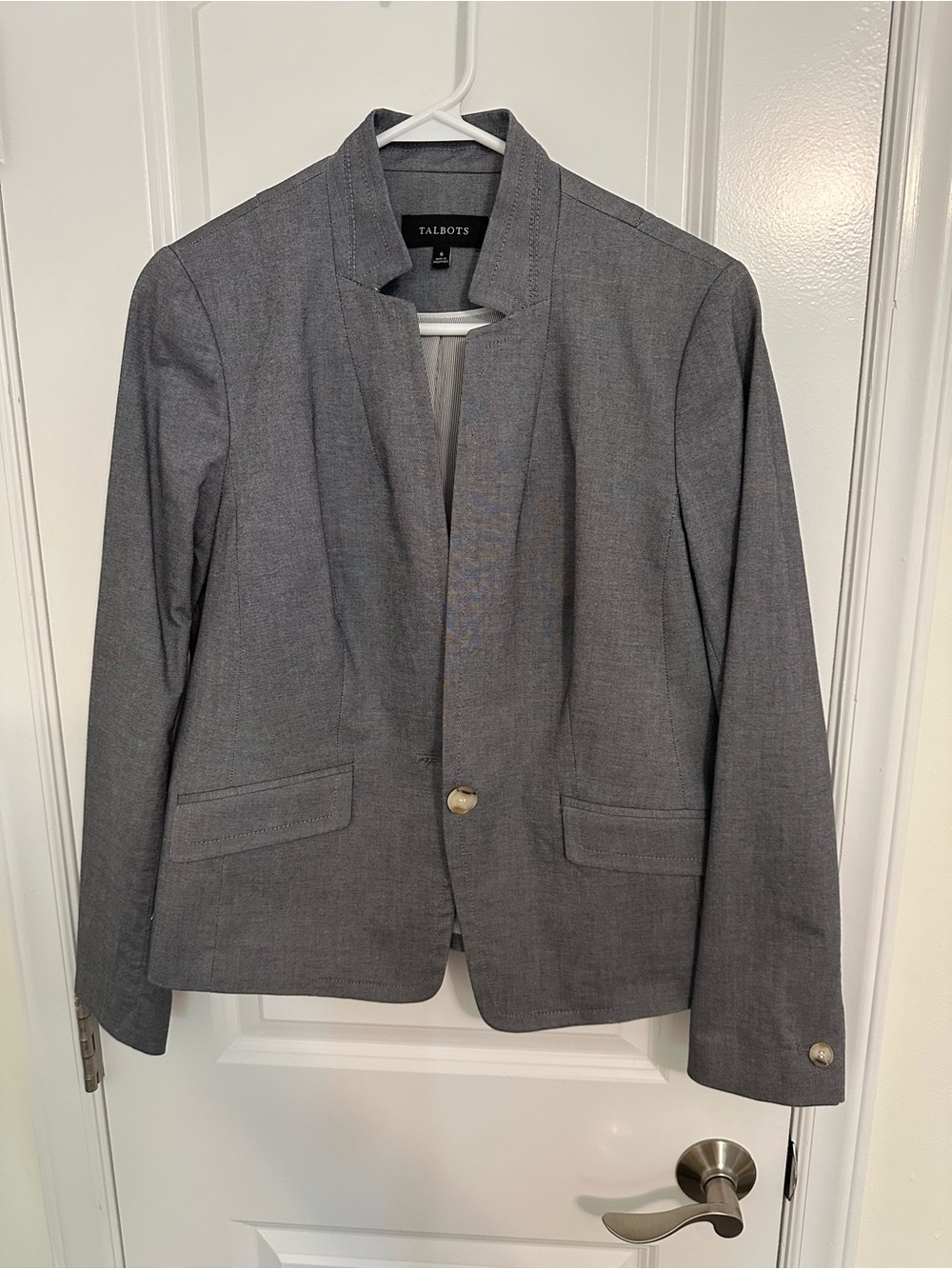 Talbots Gray One-Button Blazer Jacket Size 8 Career Workwear